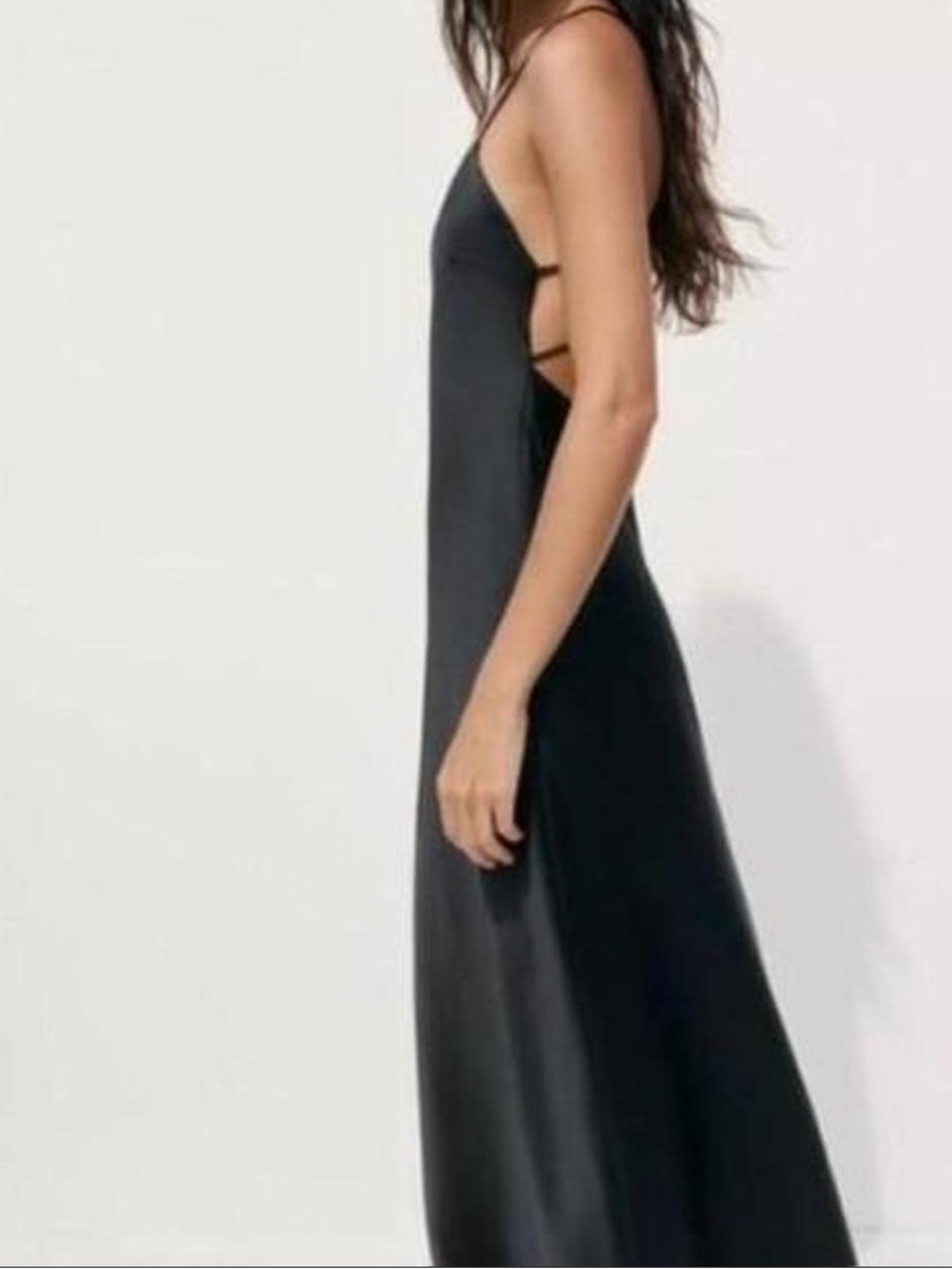 Zara Black Backless Slip Maxi Dress with Thin Straps - Picture 2 of 6